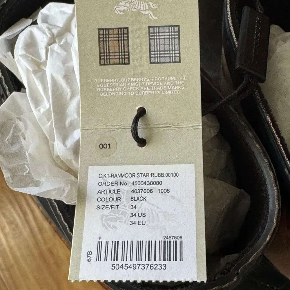 Burberry Black Gloss Rain Boots with Gold Star & Plaid Accent